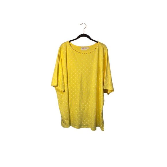 Quacker Factory Plus Size Women’s Yellow as Polka Dot Bling T Shirt Size 3X - Picture 2 of 5